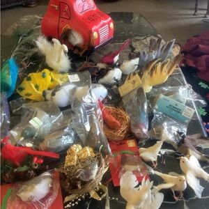 Lot of 30 vintage feathered bird Christmas tree ornaments